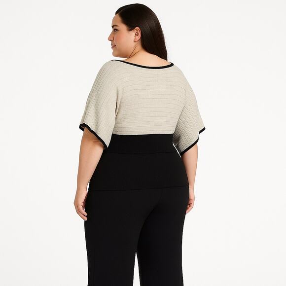 Joseph A Plus 3X Ribbed Knit Empire Waist Sweater Gray & Black Chic - Picture 2 of 6